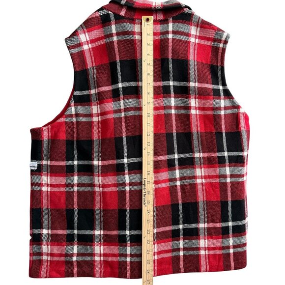 Chaps Womens Red Black Plaid Sleeveless Zip Vest Size 2X 100% Cotton Collared - Picture 9 of 9
